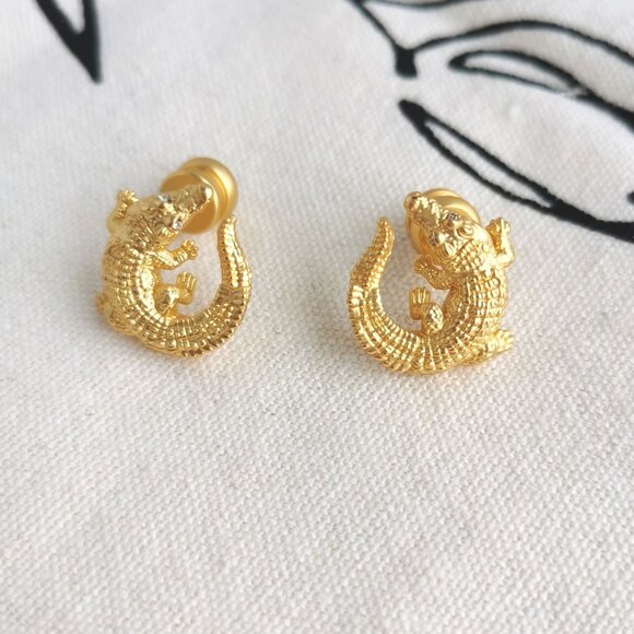 Julie Vos Stud Earrings - Alligator - Gold - Picture 1 of 4